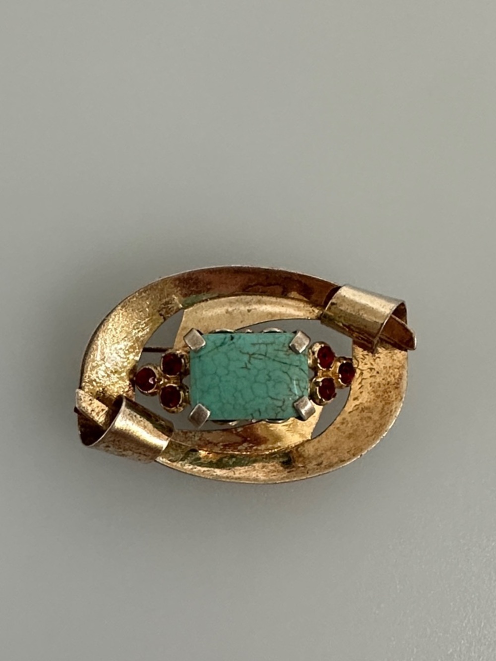 Geray sterling silver real Turquoise and Garnet Brooch​​